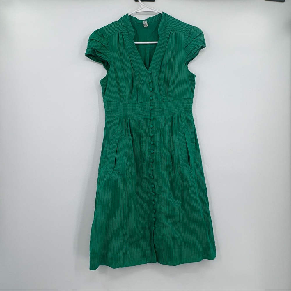 Mauve by Anthropologie green button dress‎ xs
